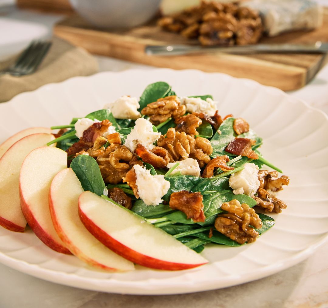 Harvest Spinach Salad with Warm Bacon Dressing